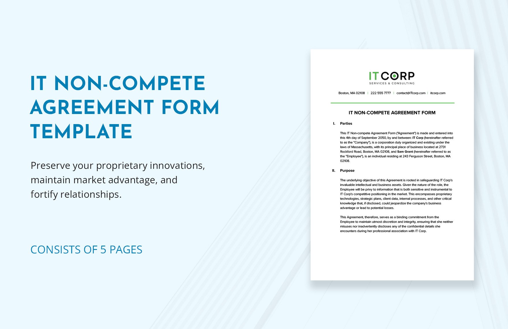 IT Non-compete Agreement Form Template