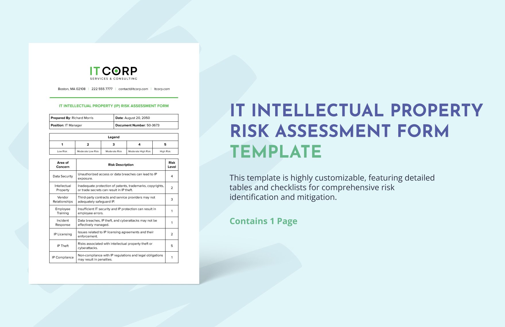 IT Intellectual Property Risk Assessment Form Template in Word, Google Docs, PDF