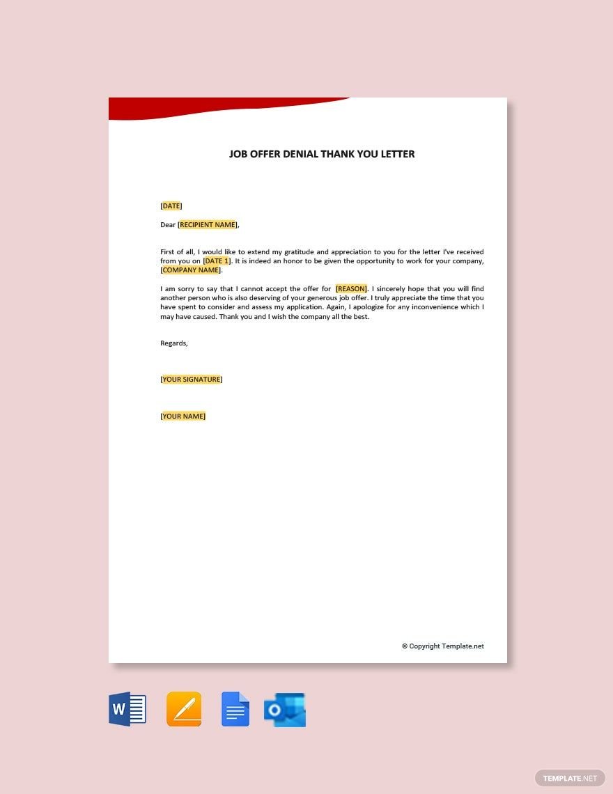 Free Job Offer Denial Thank You Letter Template