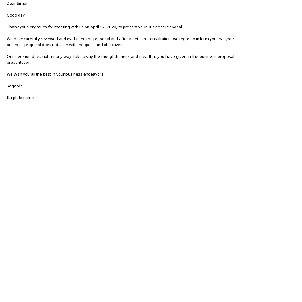 Free Professional Business Rejection Letter Template.jpe