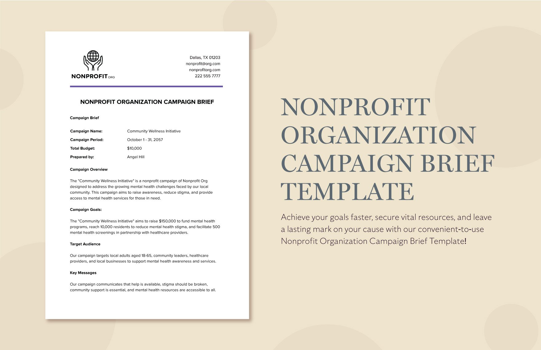 Nonprofit Organization Campaign Brief Template