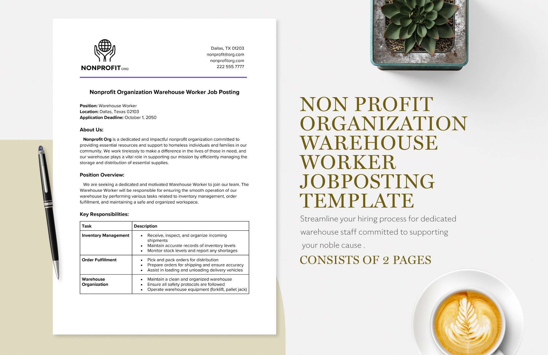 Nonprofit Organization Warehouse Worker Job Posting Template