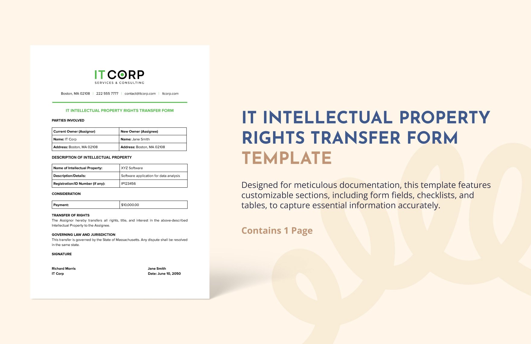 IT Intellectual Property Rights Transfer Form Template
