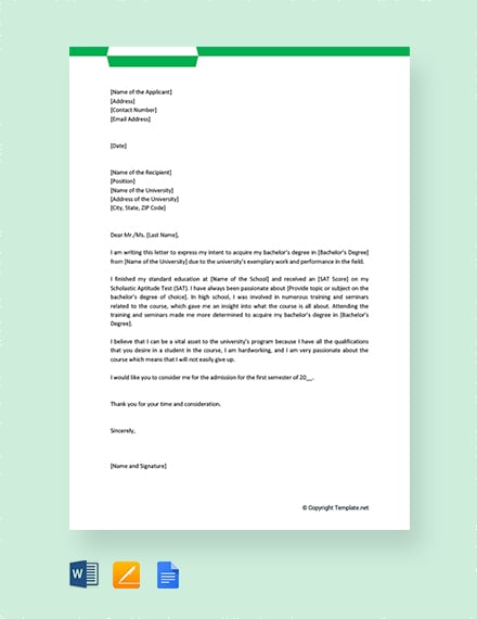 Letter of Intent for University Application