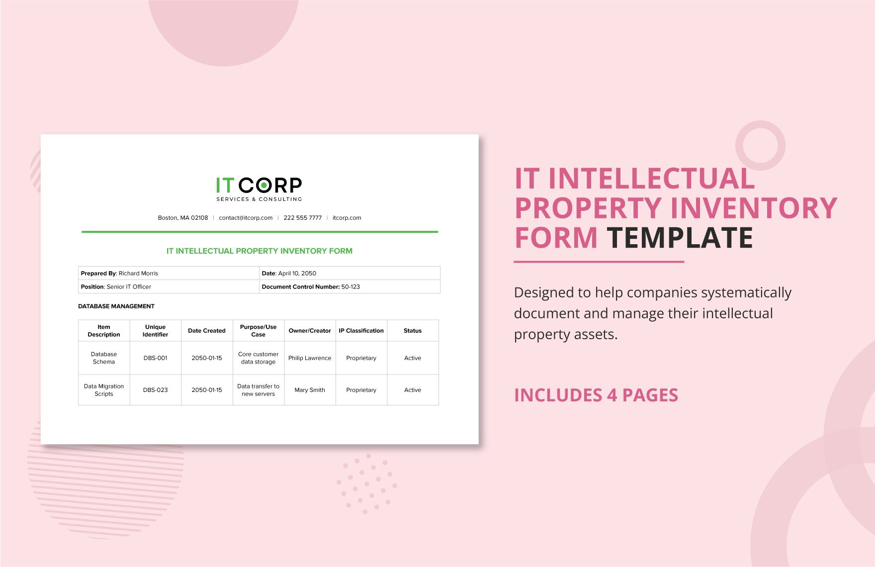 IT Intellectual Property Inventory Form Template