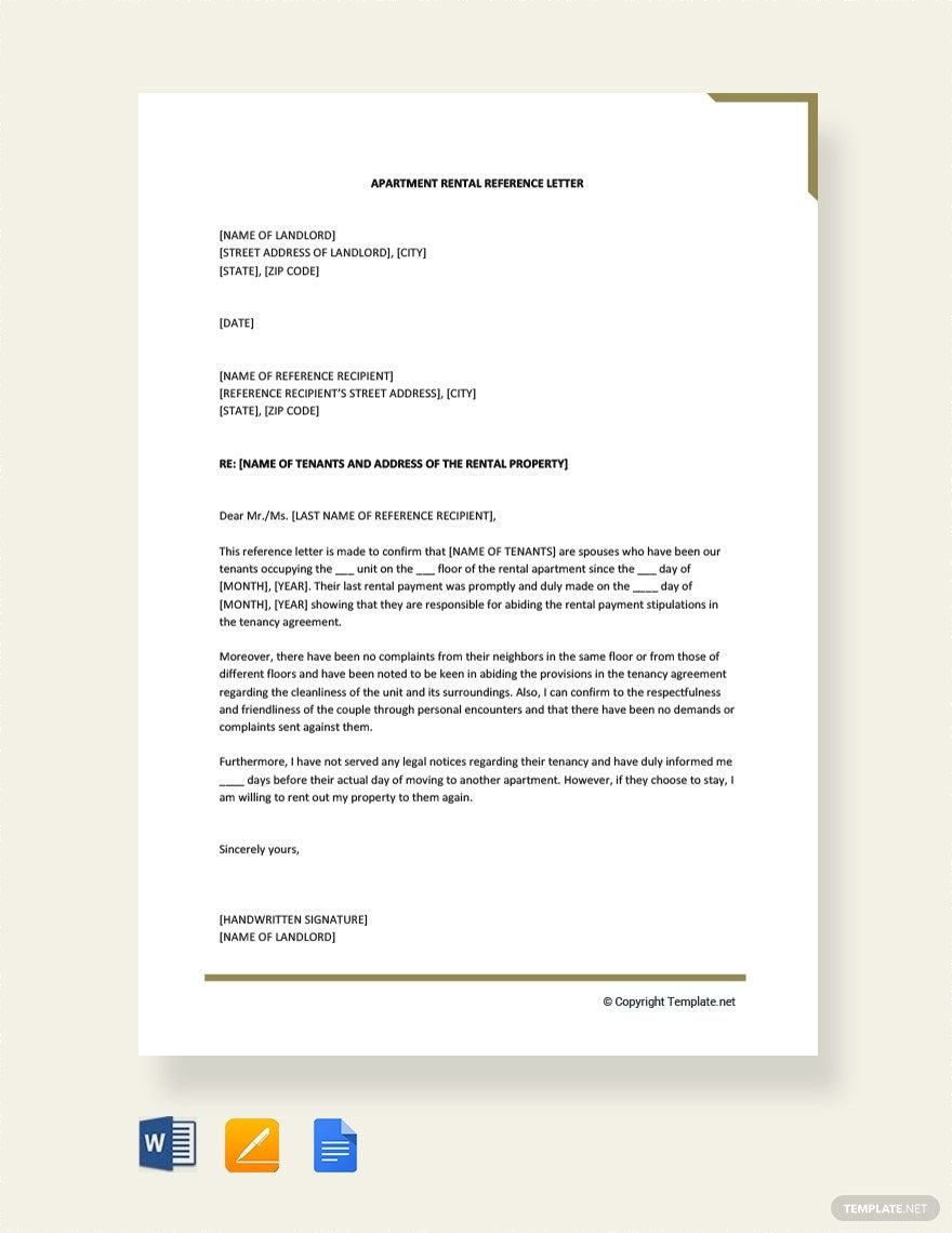 Apartment Rental Reference Letter Template