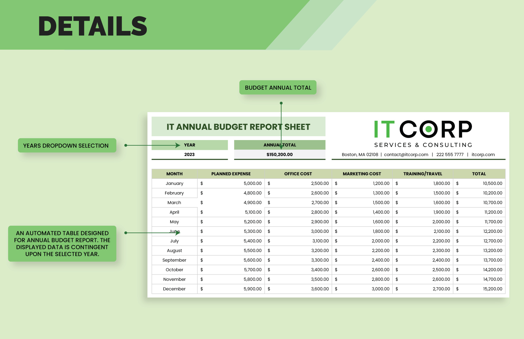 IT Annual Budget Report Sheet Template
