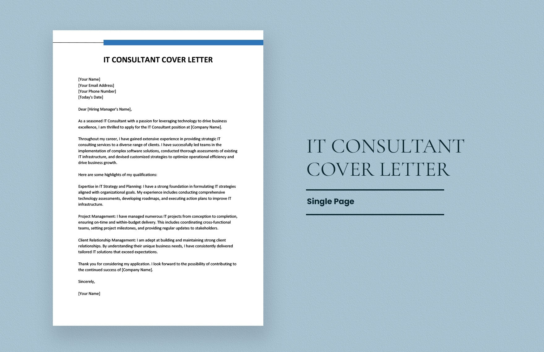 IT Consultant Cover Letter