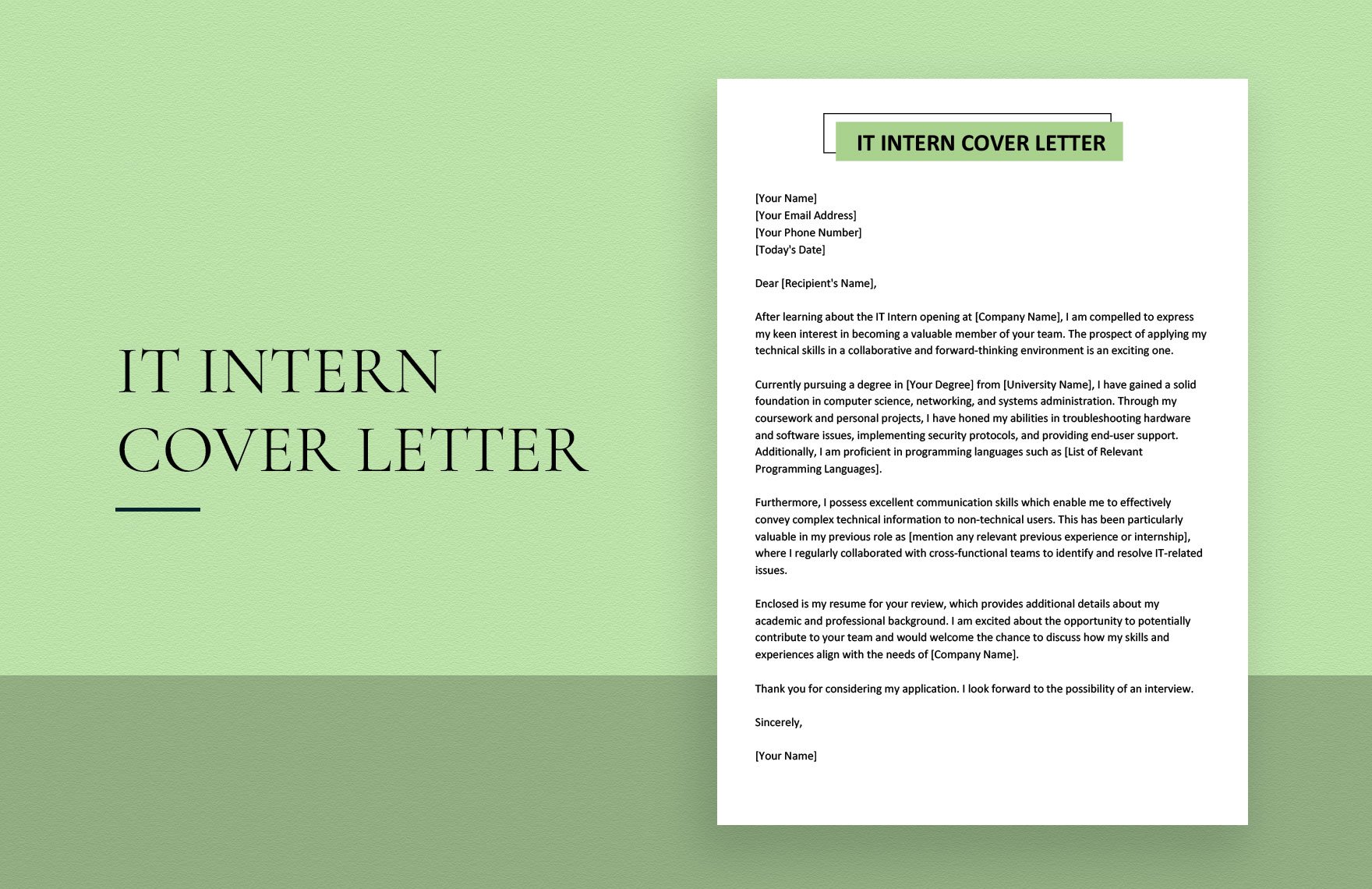 IT Intern Cover Letter