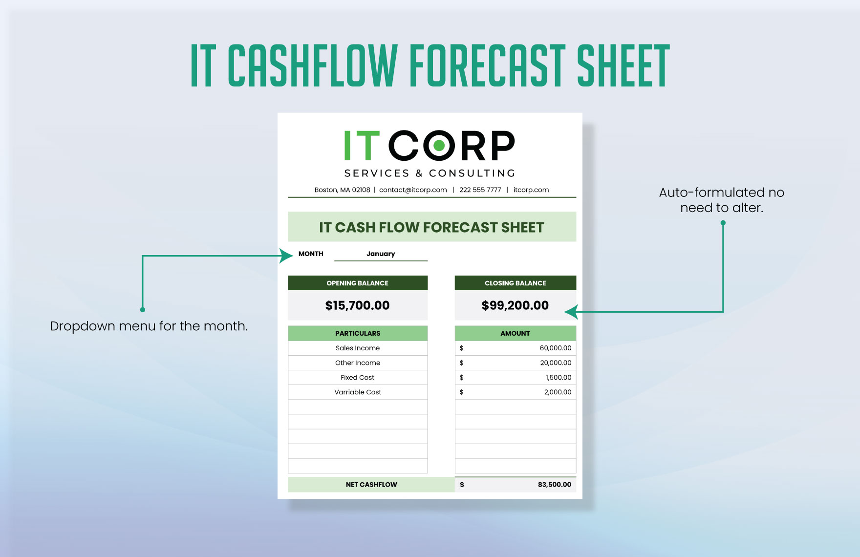 IT Cash Flow Forecast Sheet Template