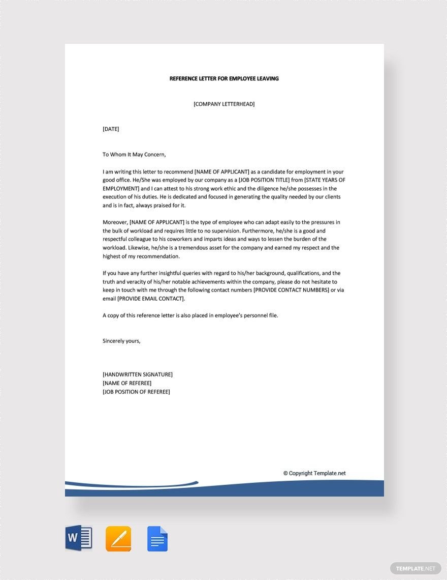 Reference Letter for Employee Leaving