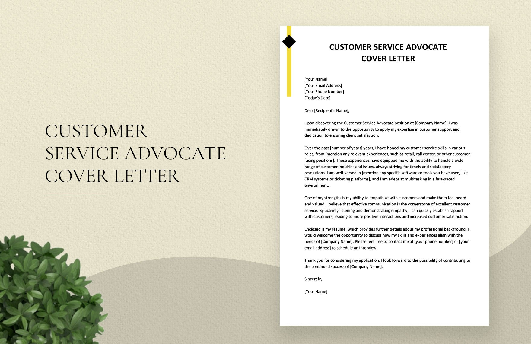 Customer Service Advocate Cover Letter
