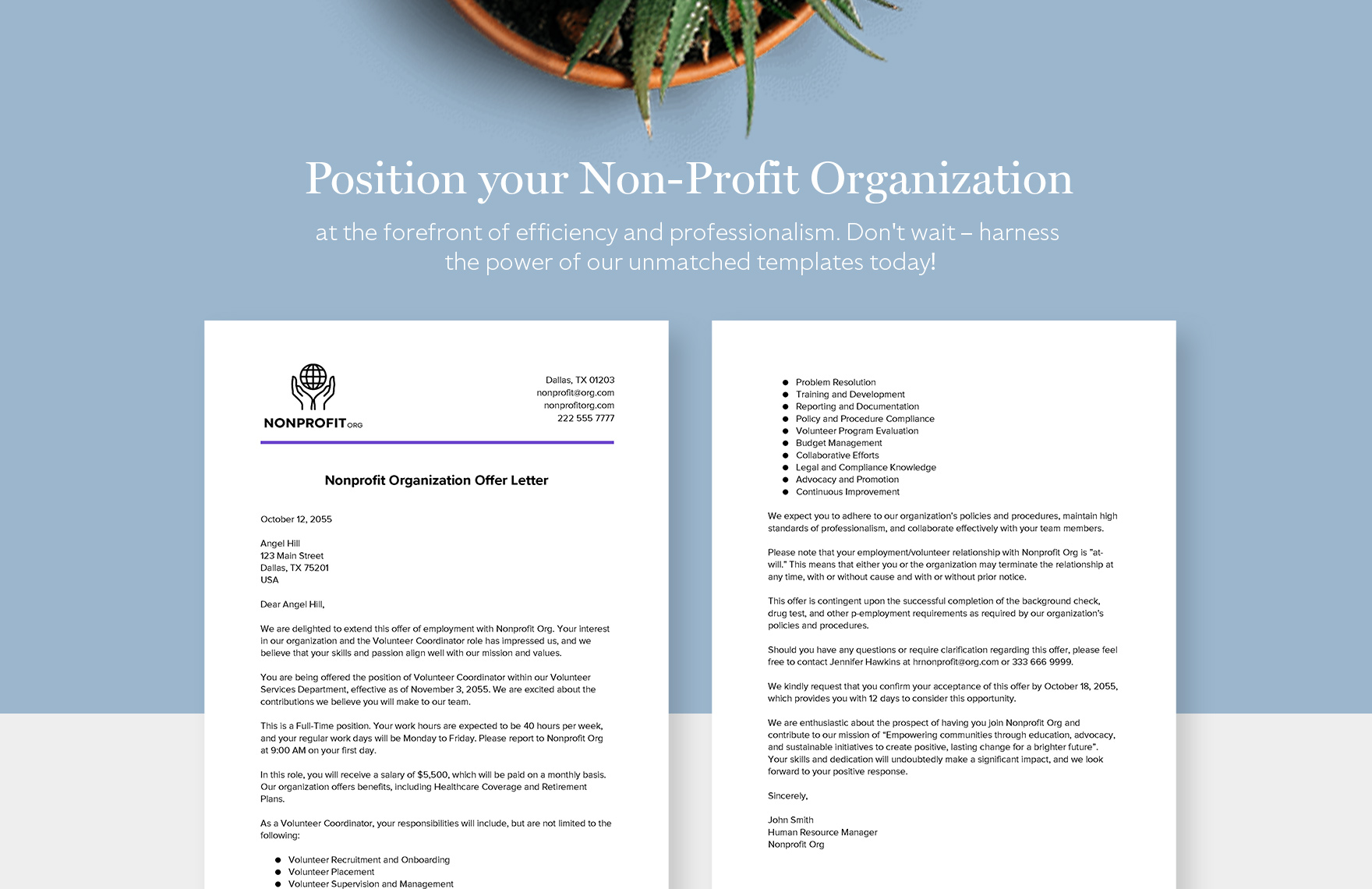 Nonprofit Organization Offer Letter Template