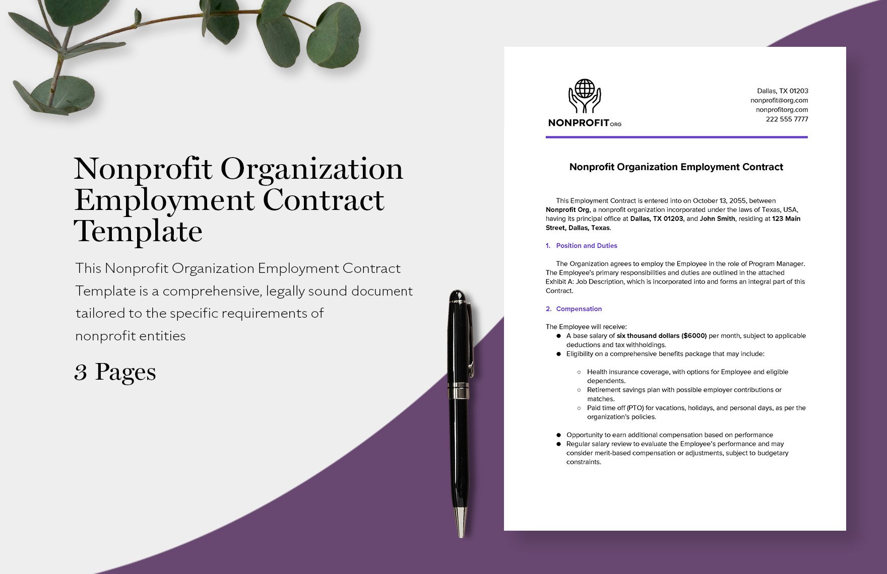 Nonprofit Organization Employment Contract Template