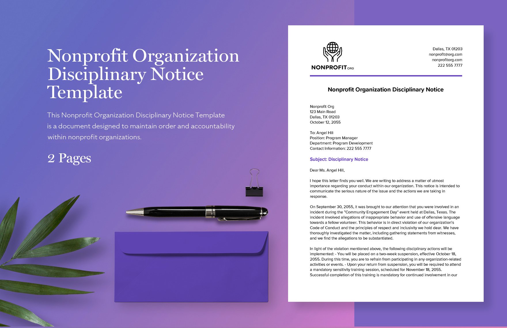 Nonprofit Organization Disciplinary Notice Template