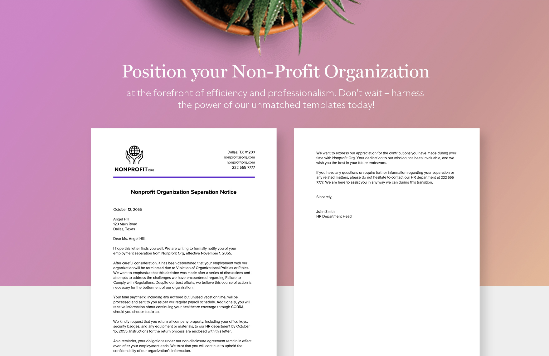 Nonprofit Organization Separation Notice Template