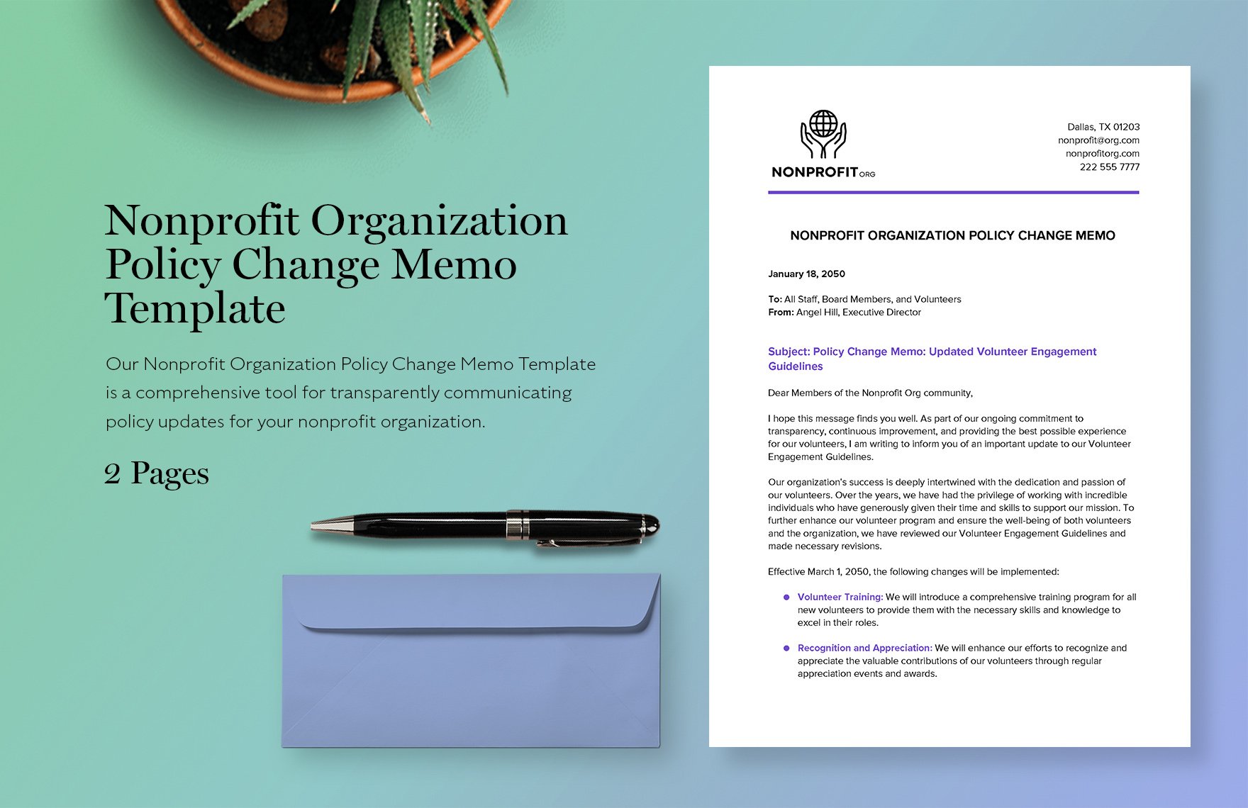 Nonprofit Organization Policy Change Memo Template