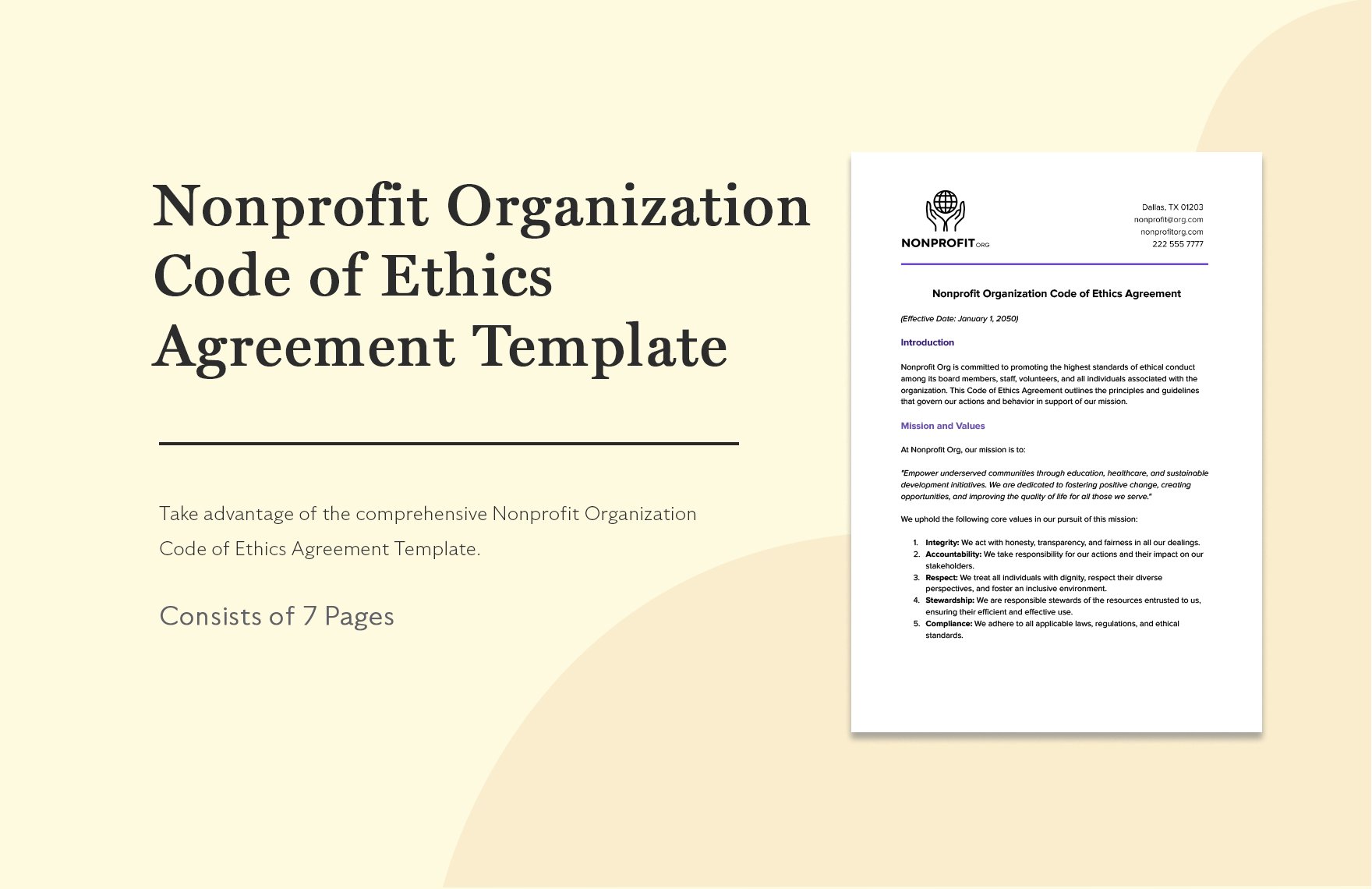 Nonprofit Organization Code of Ethics Agreement Template