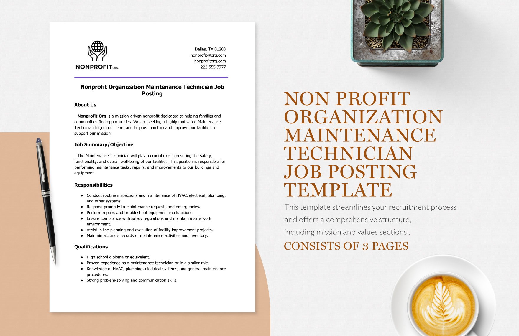 Nonprofit Organization Maintenance Technician Job Posting Template