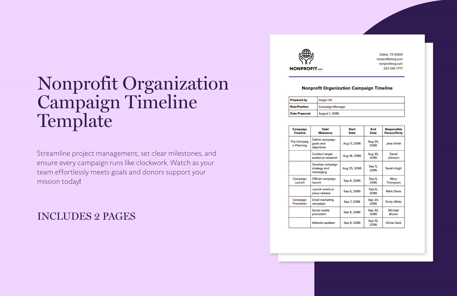 Nonprofit Organization Campaign Timeline Template in Word, Google Docs, PDF