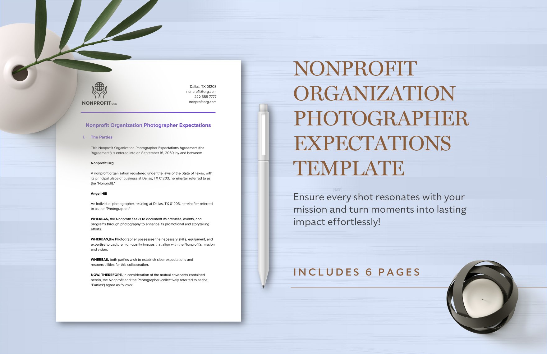 Nonprofit Organization Photographer Expectations Template