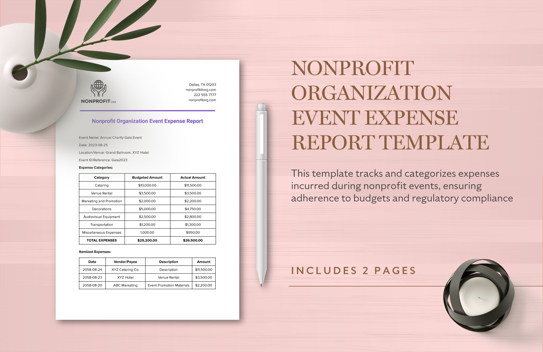Nonprofit Organization Event Expense Report Template