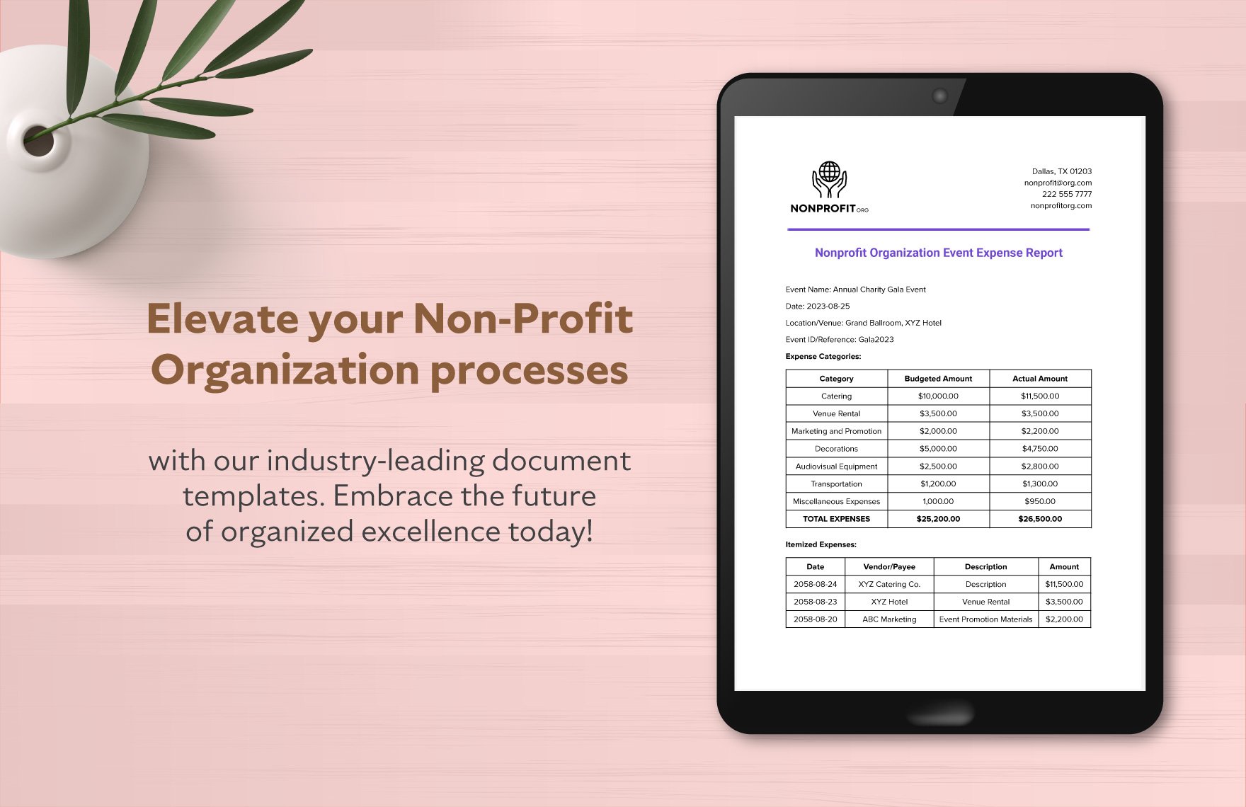 Nonprofit Organization Event Expense Report Template