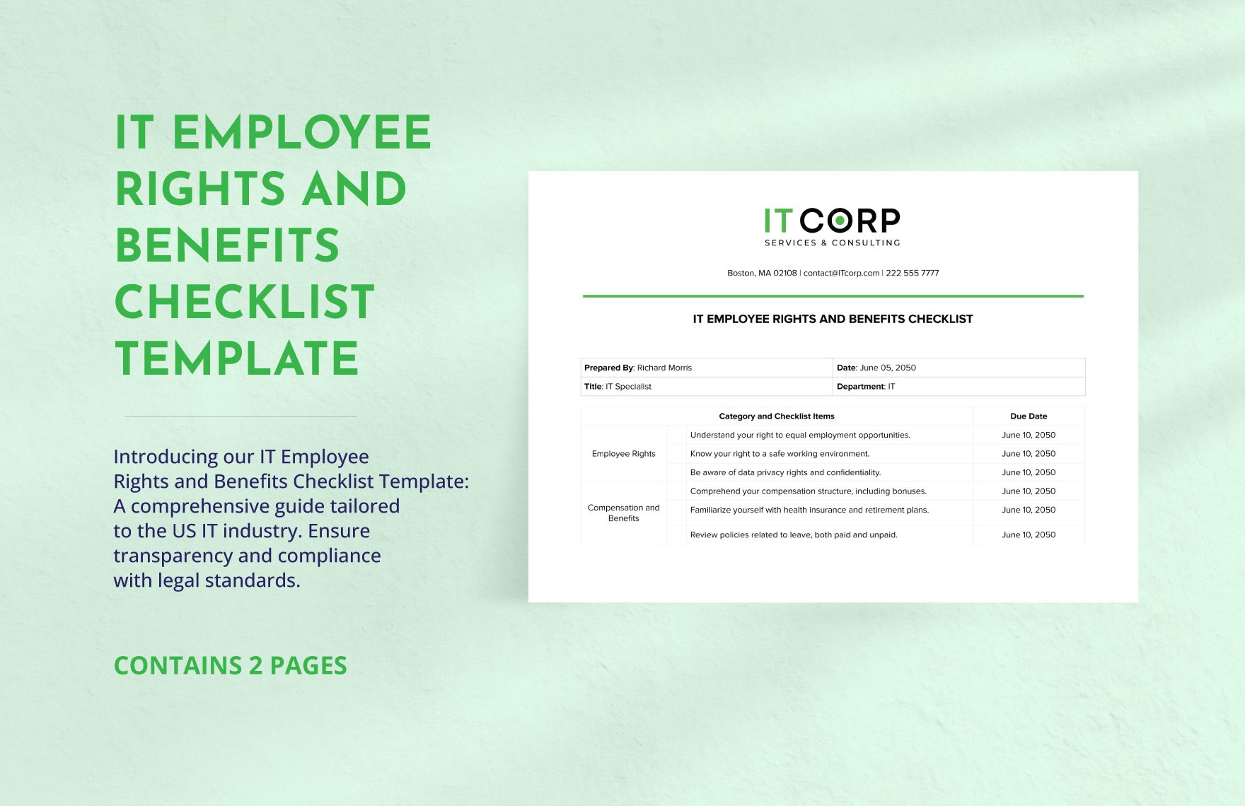 IT Employee Rights and Benefits Checklist Template