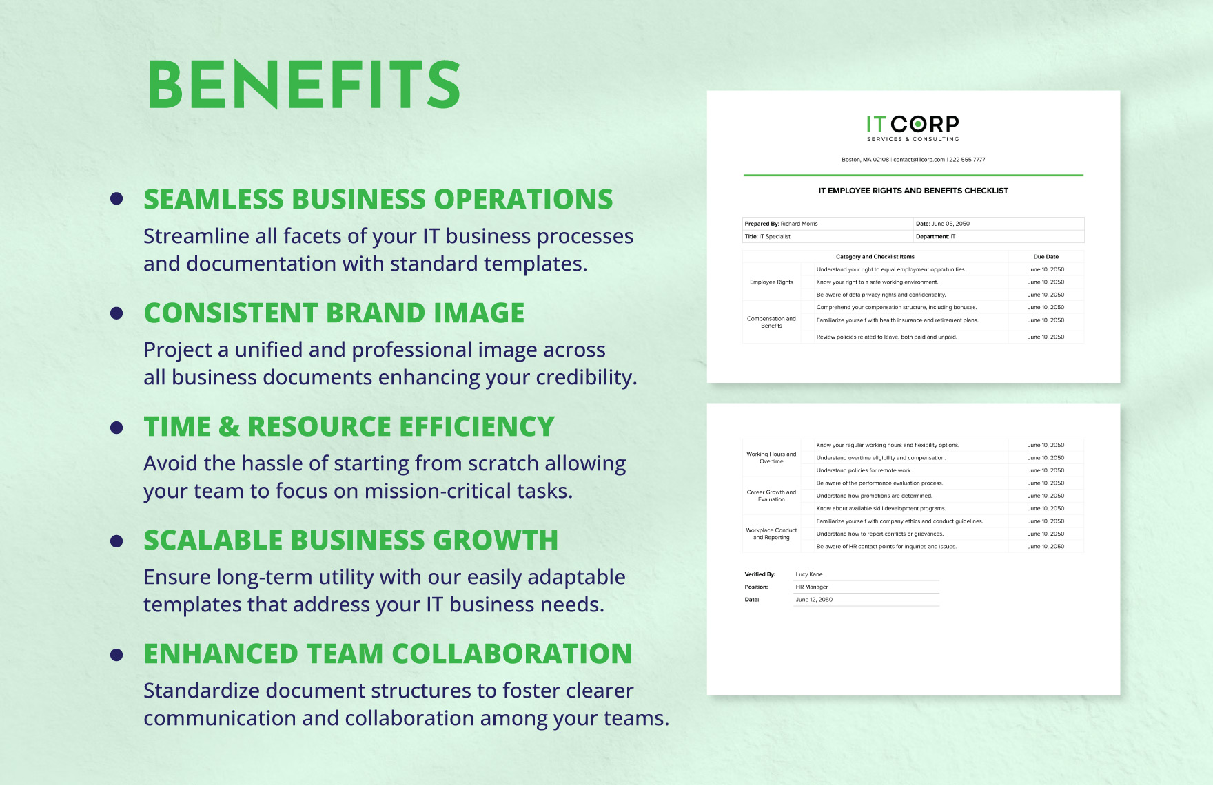 IT Employee Rights and Benefits Checklist Template