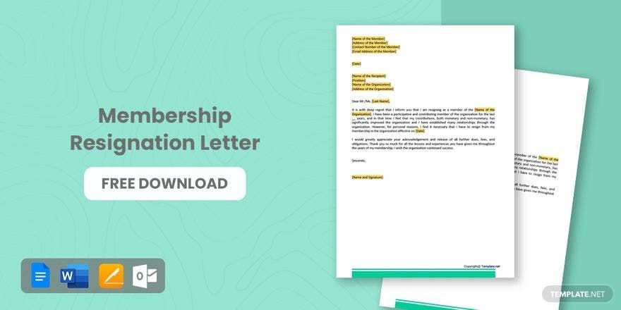 Free Membership Resignation Letter in Word, Google Docs, PDF, Apple Pages, Outlook