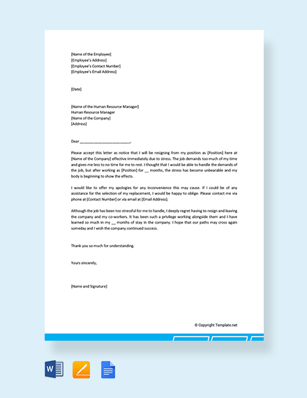 FREE Resignation Letter Due To Stress At Work Template - Word | Google ...