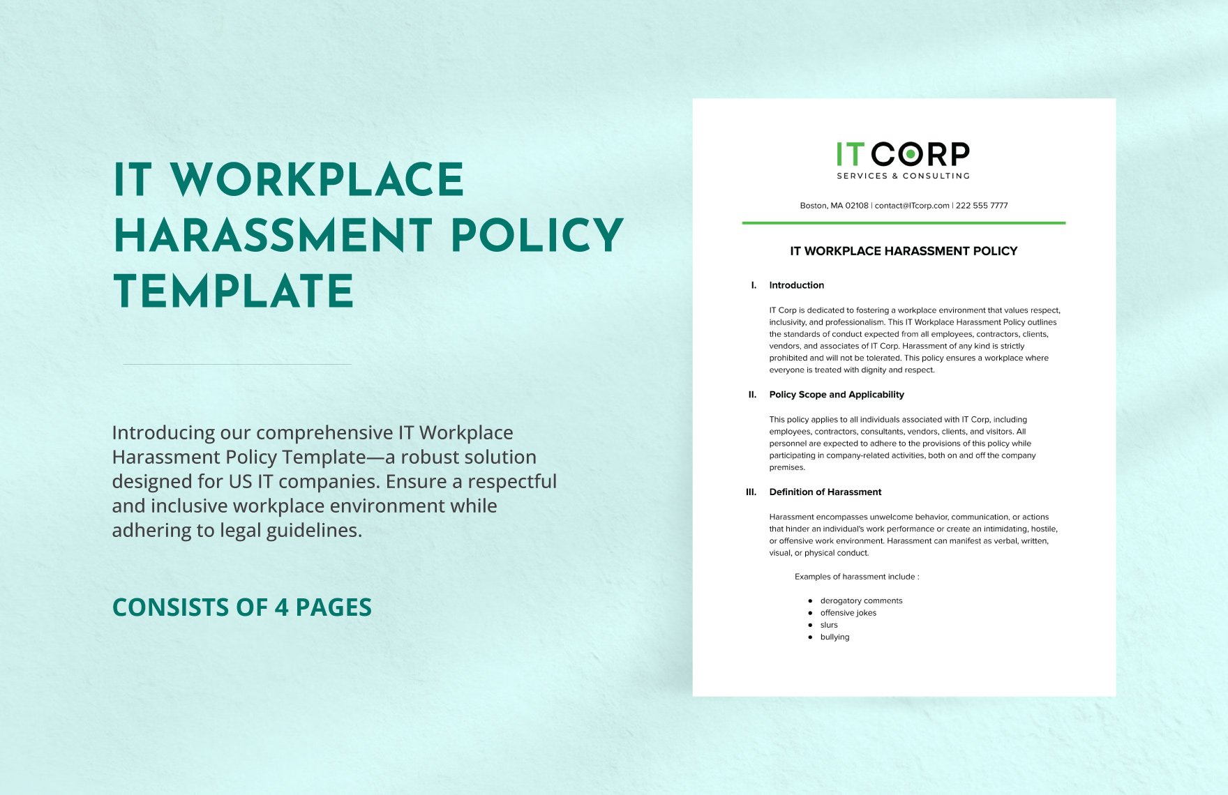 IT Workplace Harassment Policy Template in Word, Google Docs, PDF