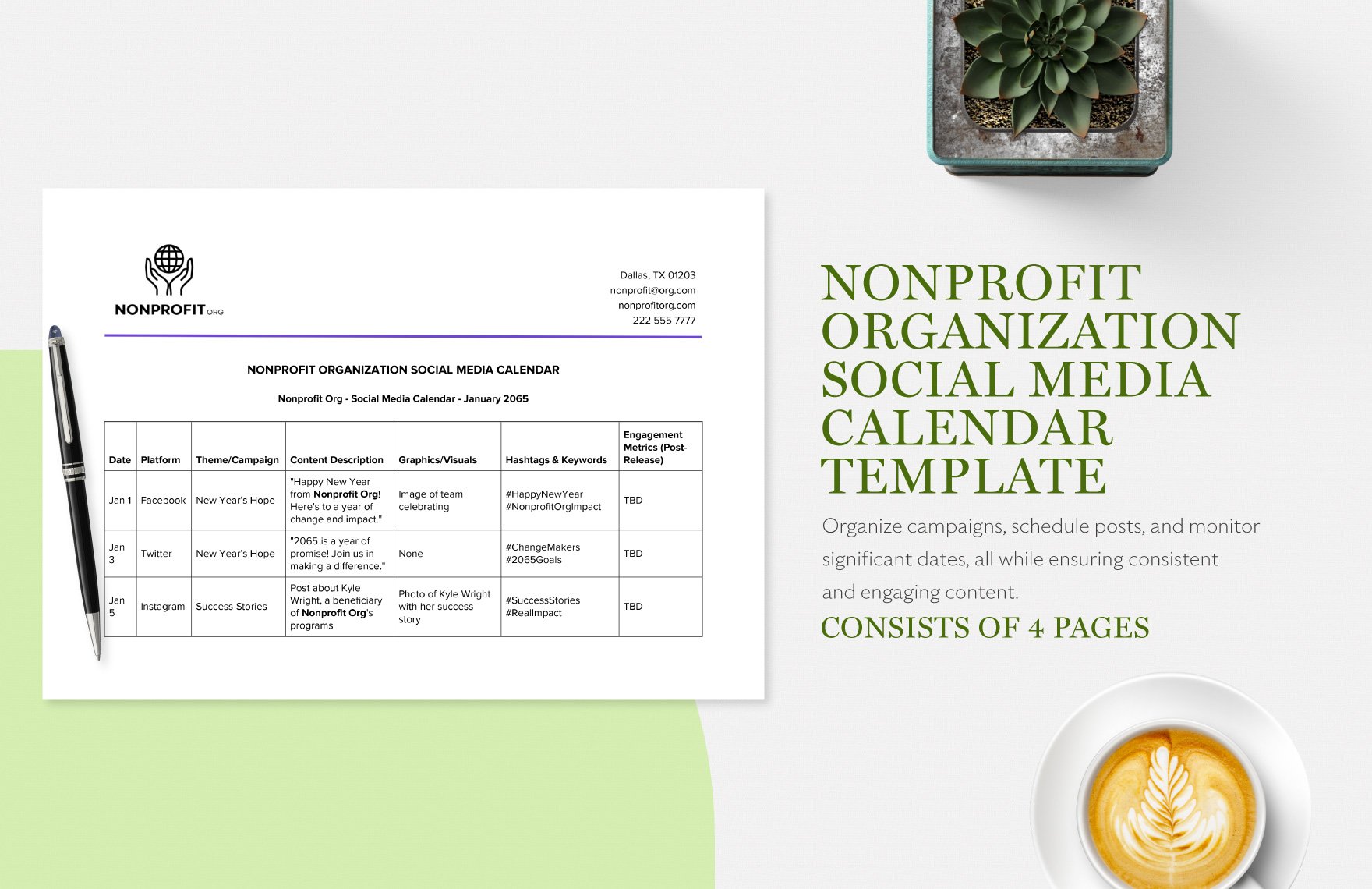 Nonprofit Organization Social Media Calendar Template