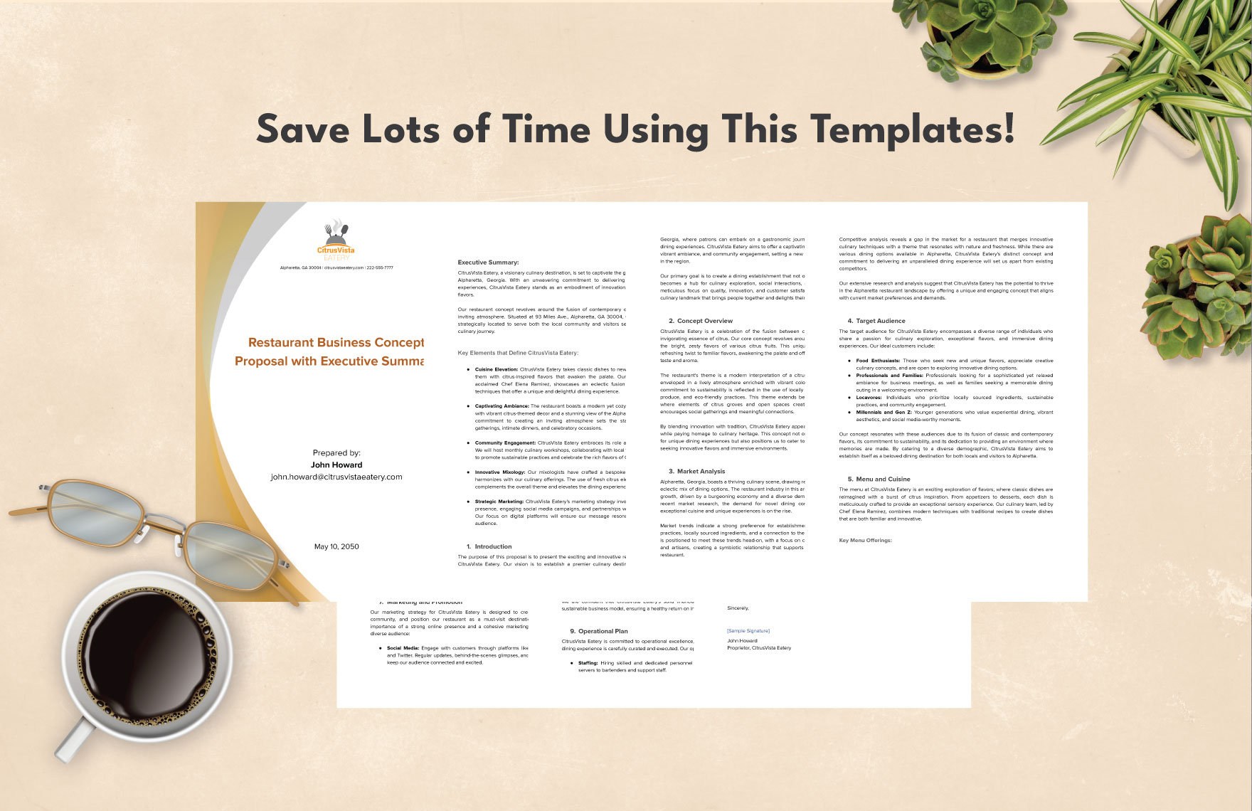 Restaurant Business Concept Proposal with Executive Summary Template