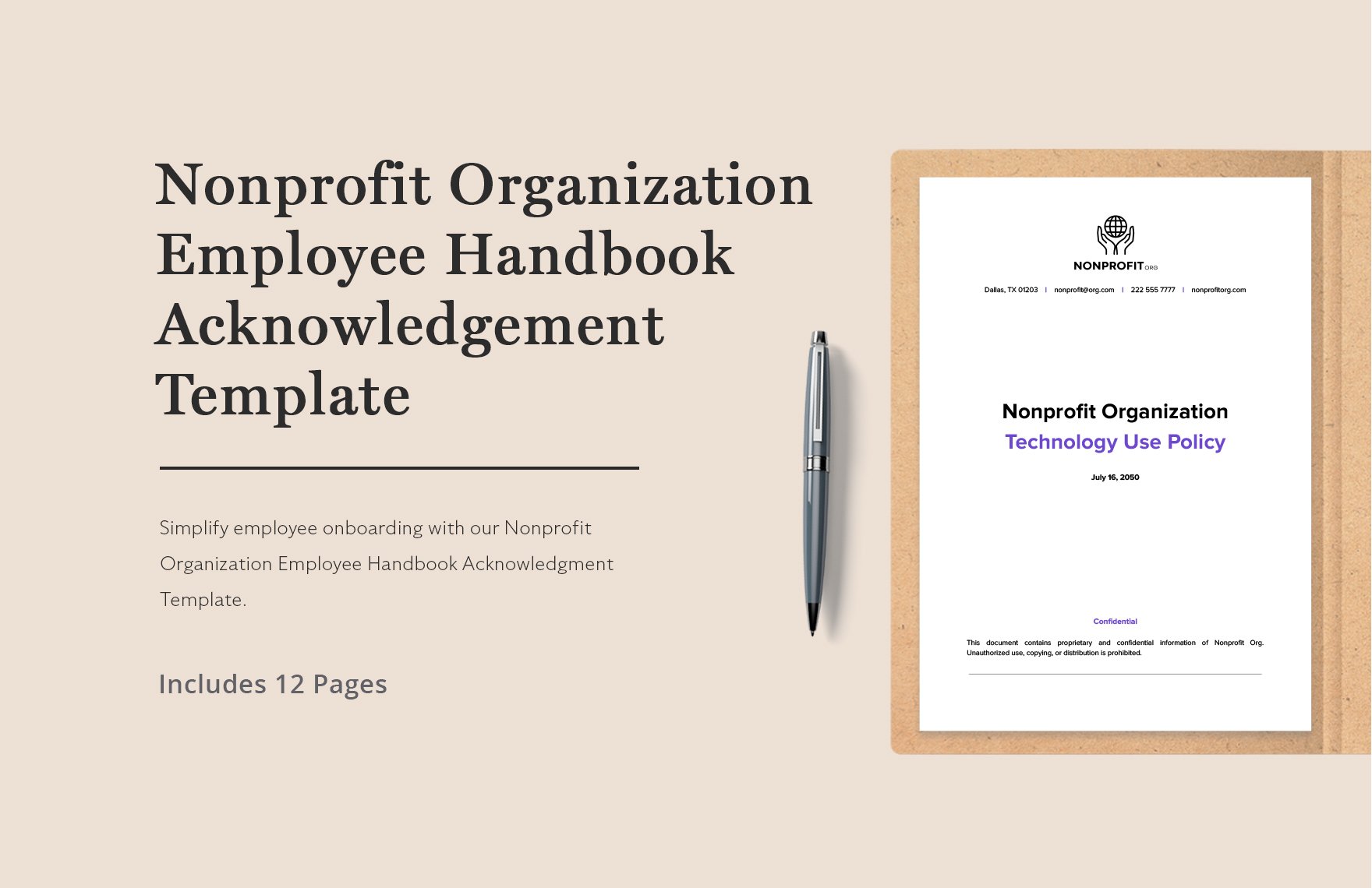Nonprofit Organization Employee Handbook Acknowledgement Template in