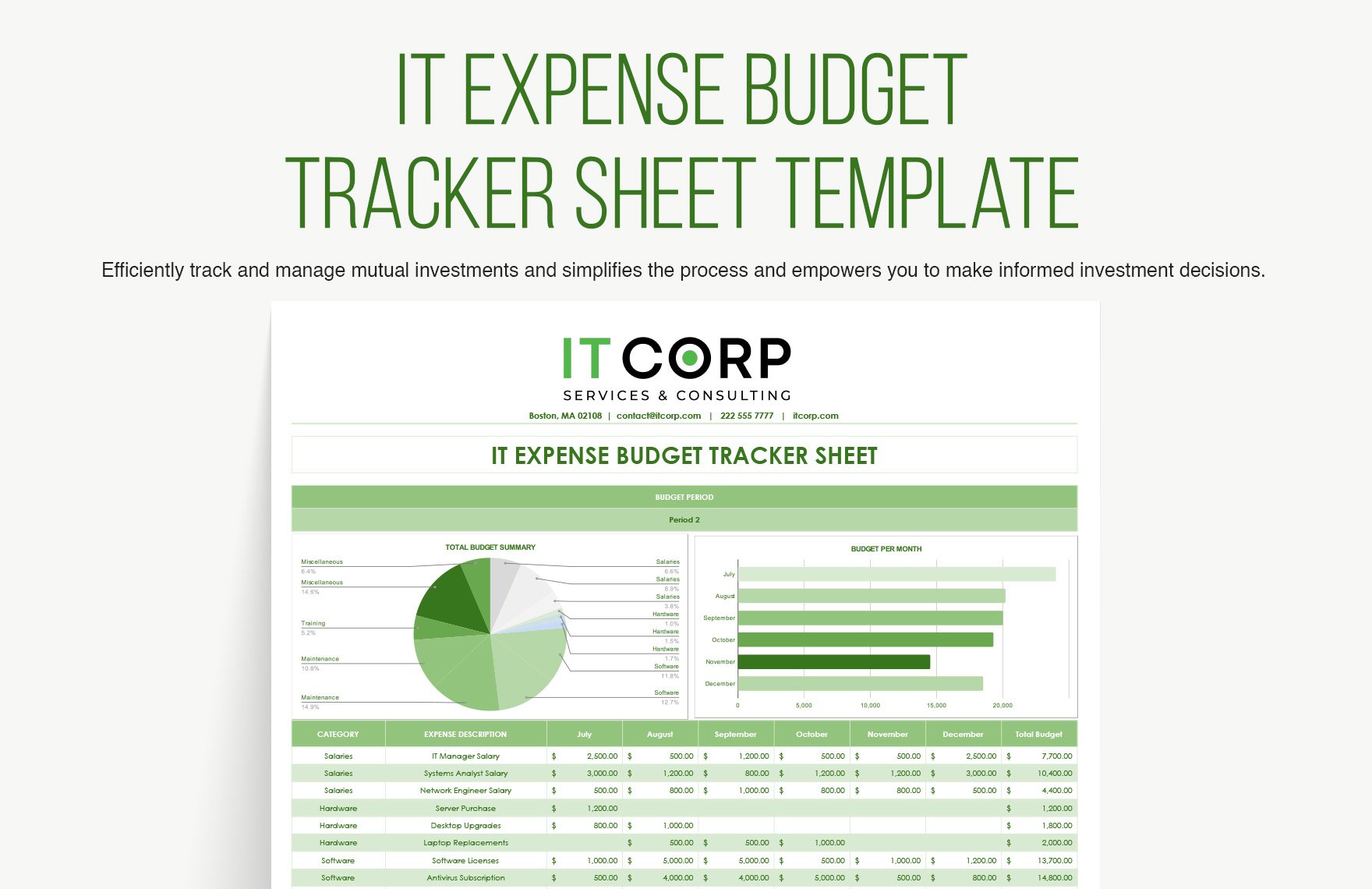 IT Expense Budget Tracker Sheet Template