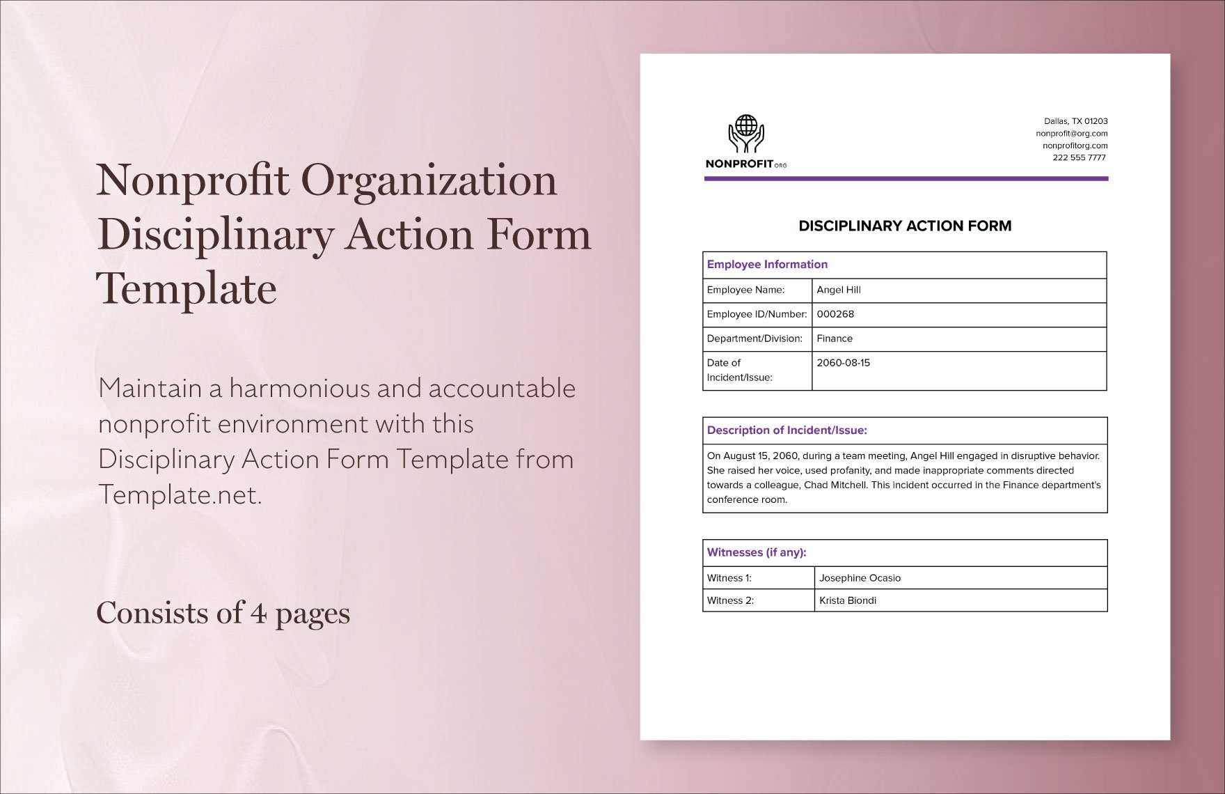 Nonprofit Organization Disciplinary Action Form Template