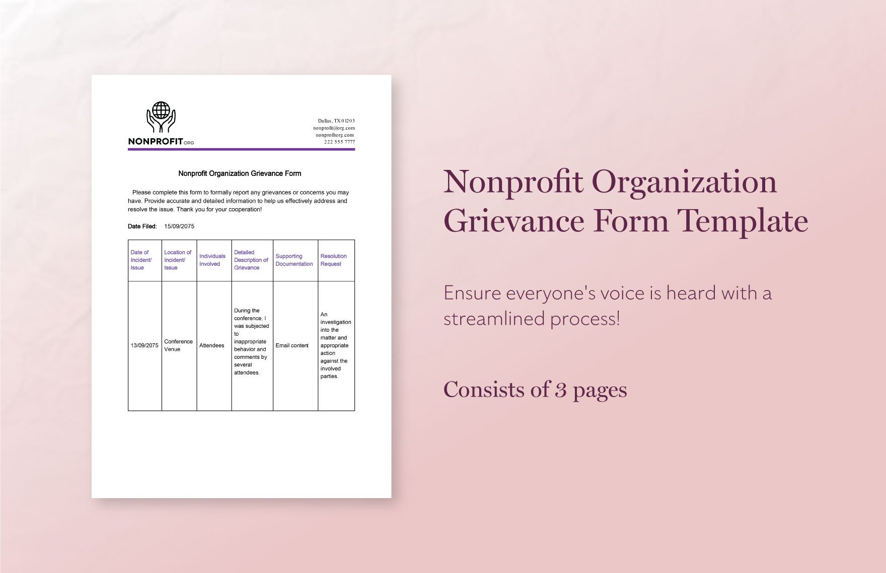 Nonprofit Organization Grievance Form Template