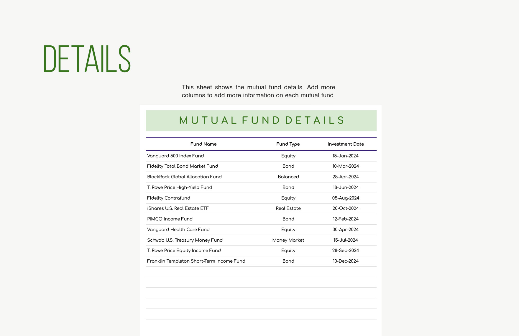 IT Mutual Fund Tracking Sheet Template