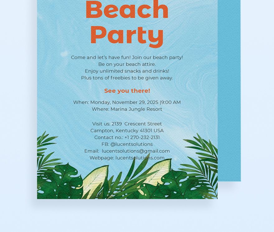 Beach Party Invitation Template
