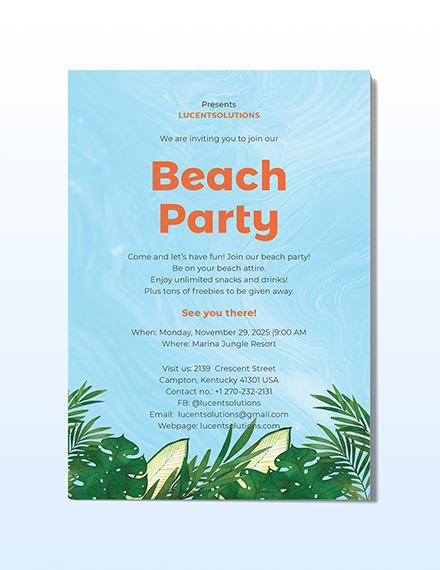 Simple Beach Wedding Invitation Template - Illustrator, Word, Outlook ...