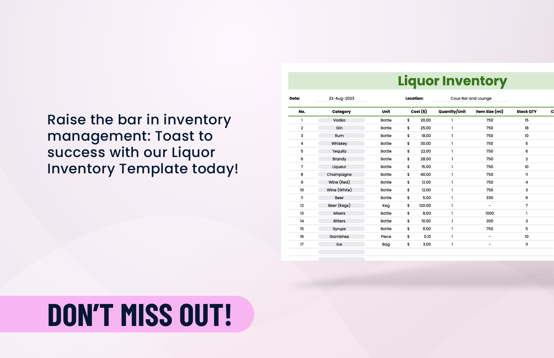 Liquor Inventory Template