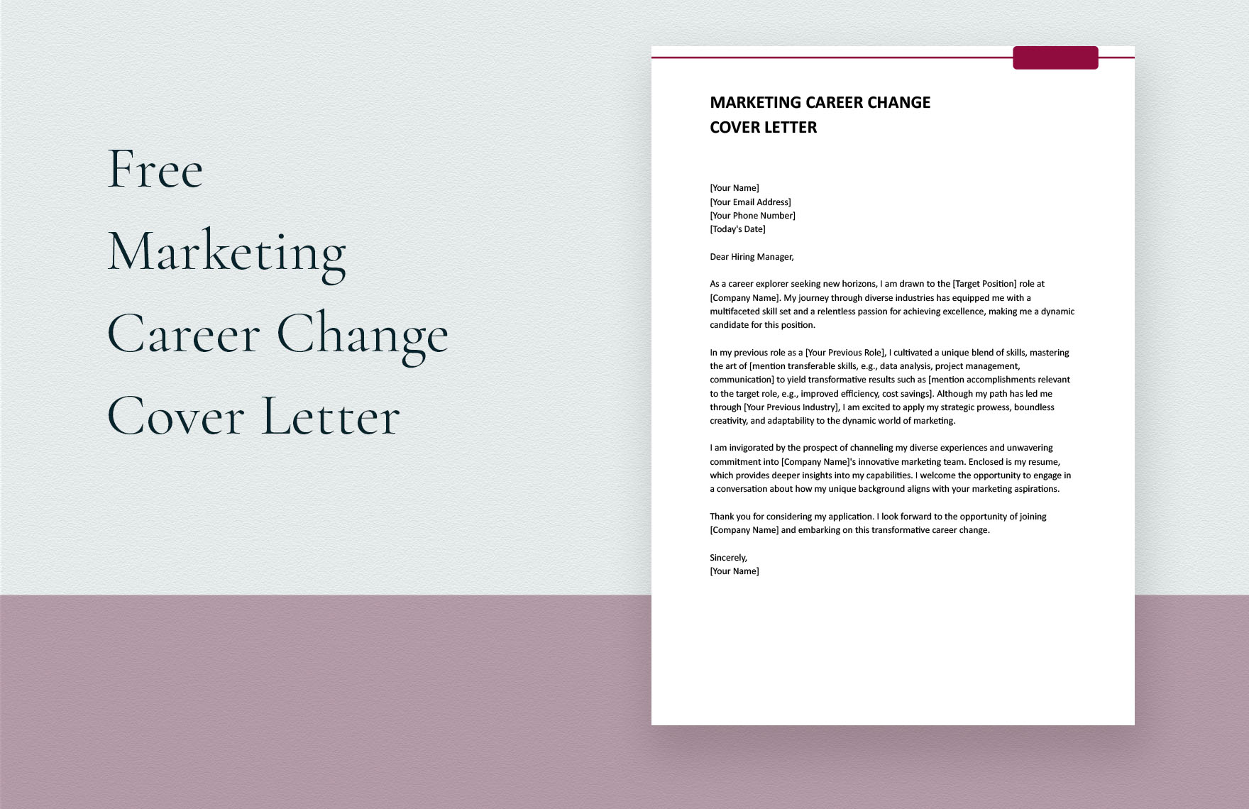 Free Marketing Career Change Cover Letter in Word, Google Docs