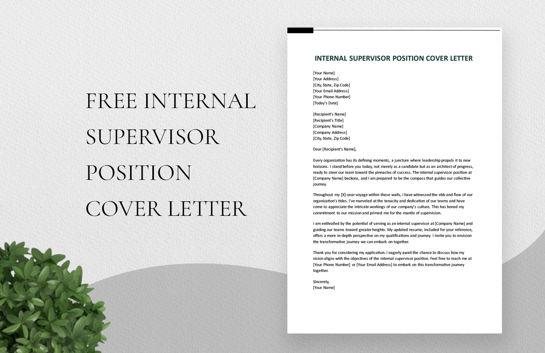 Internal Supervisor Position Cover Letter