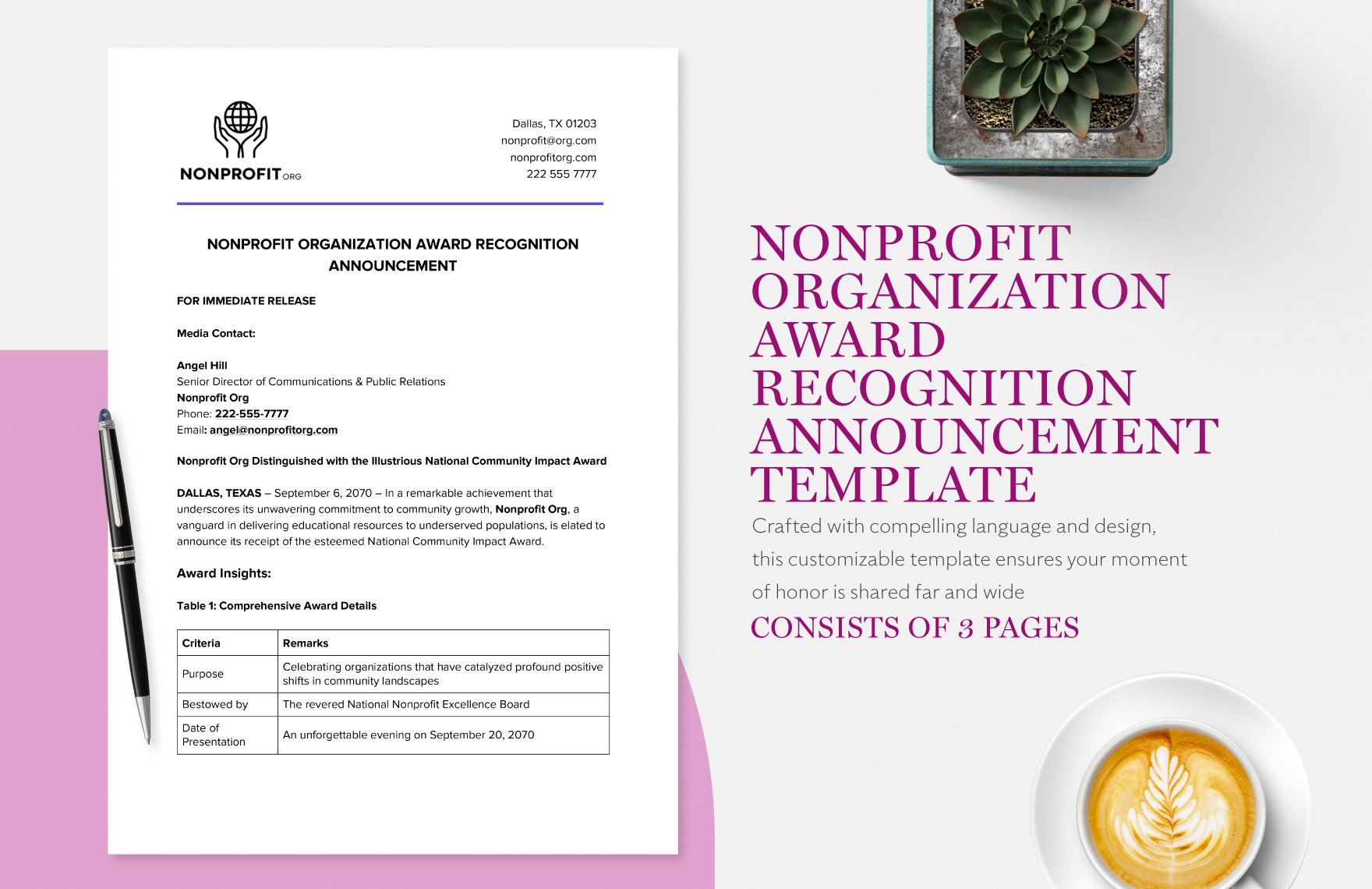 Nonprofit Organization Award Recognition Announcement Template