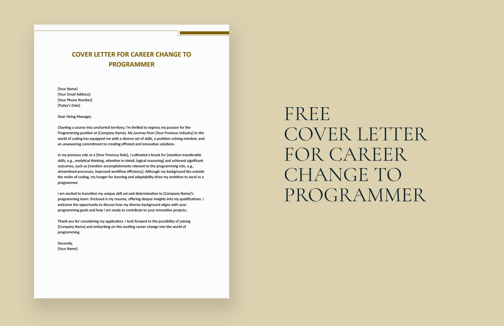 Cover Letter For Career Change To Programmer