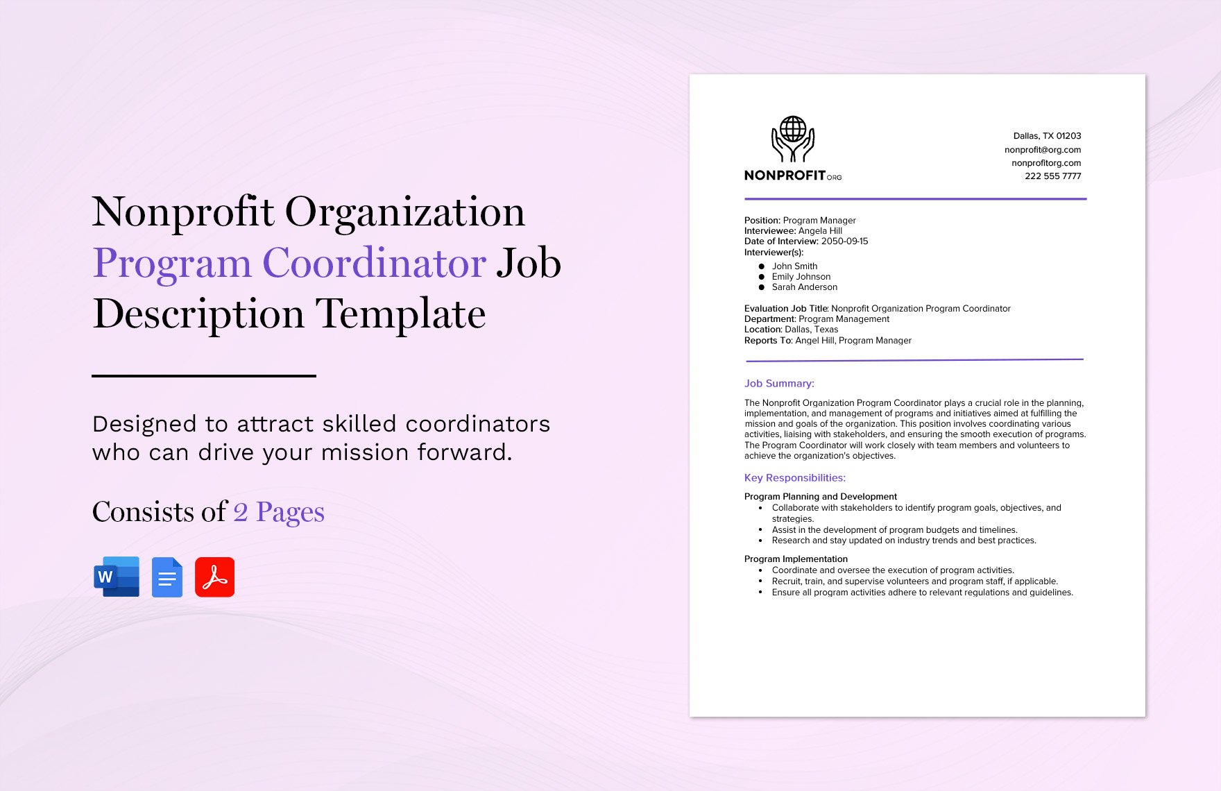 Nonprofit Organization Program Coordinator Job Description Template