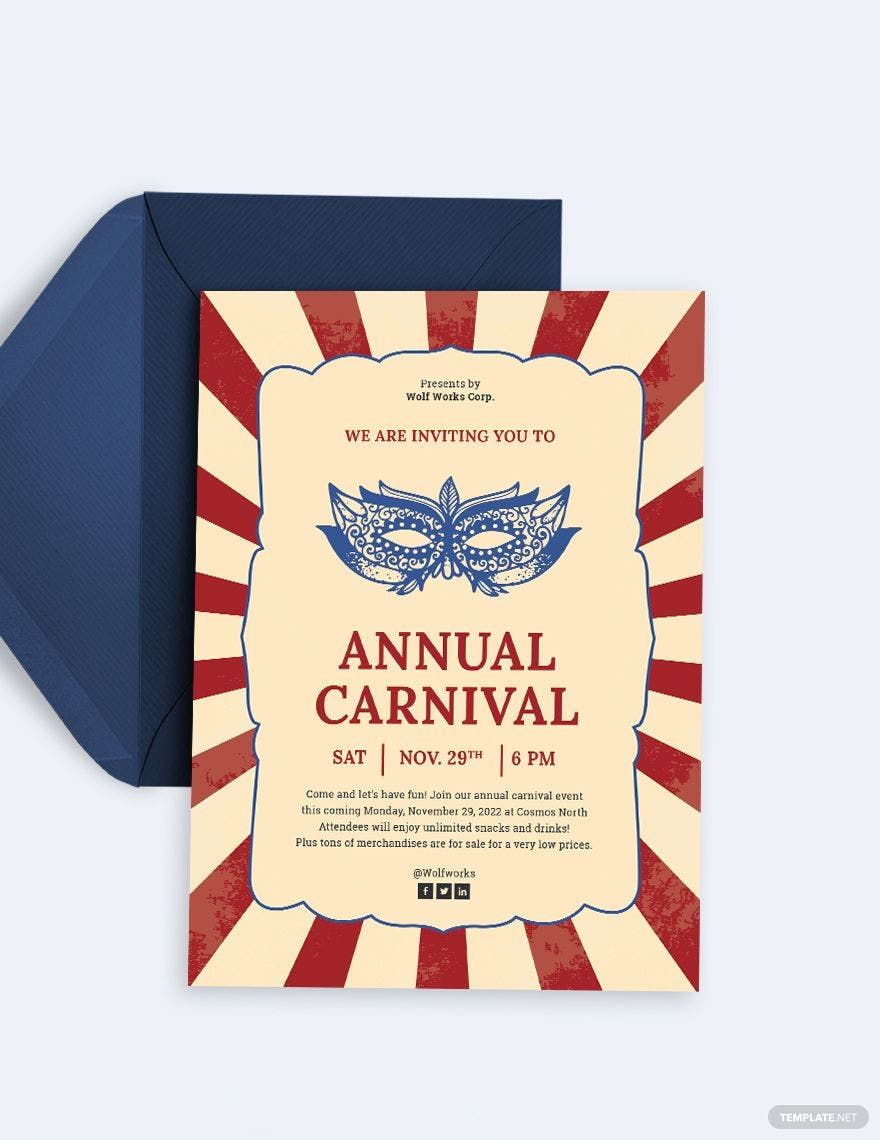 Carnival Invitation Template in Word, Word, Illustrator, Illustrator, PSD, PSD, Apple Pages, Apple Pages, Publisher, Publisher, Outlook