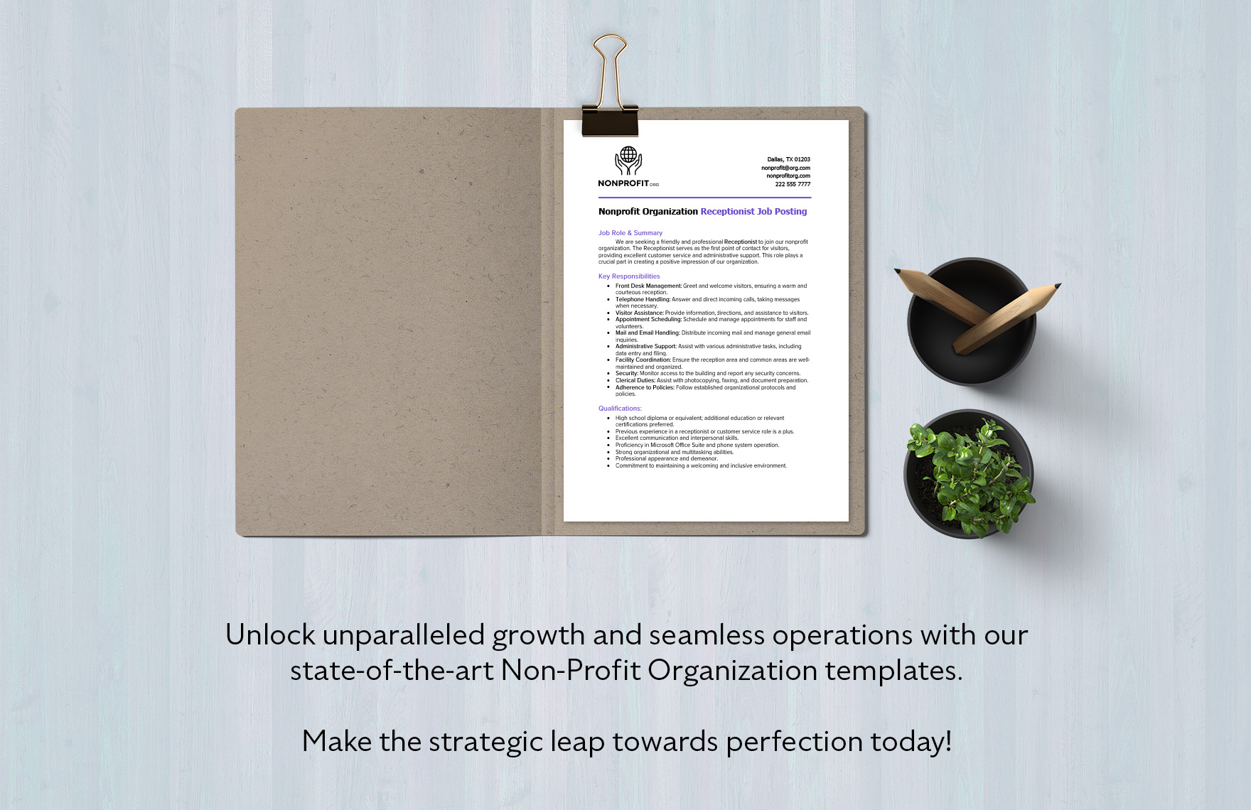 Nonprofit Organization Receptionist Job Posting Template - Download in ...