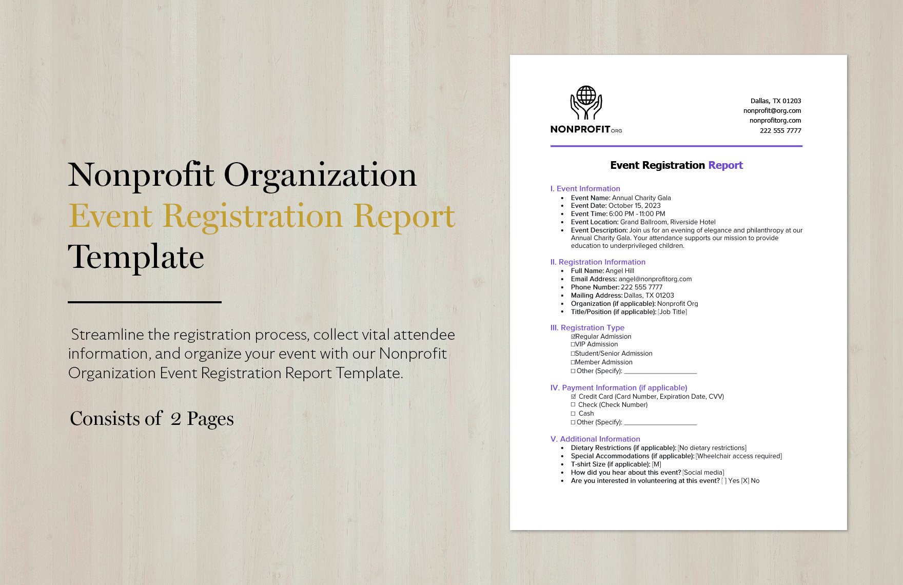 Nonprofit Organization Event Registration Report Template